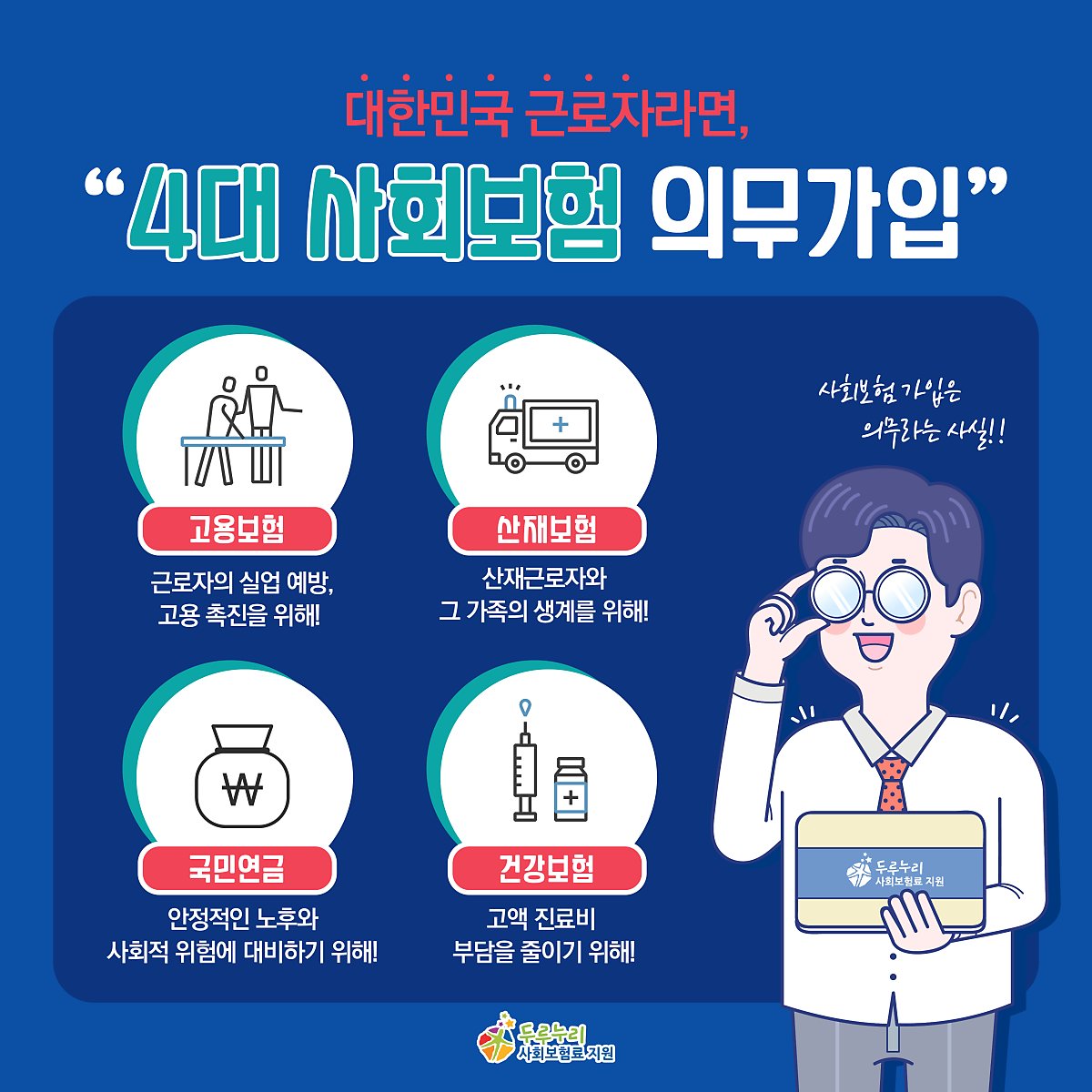 대한민국 근로자라면, 4대 사회보험 의무가입!